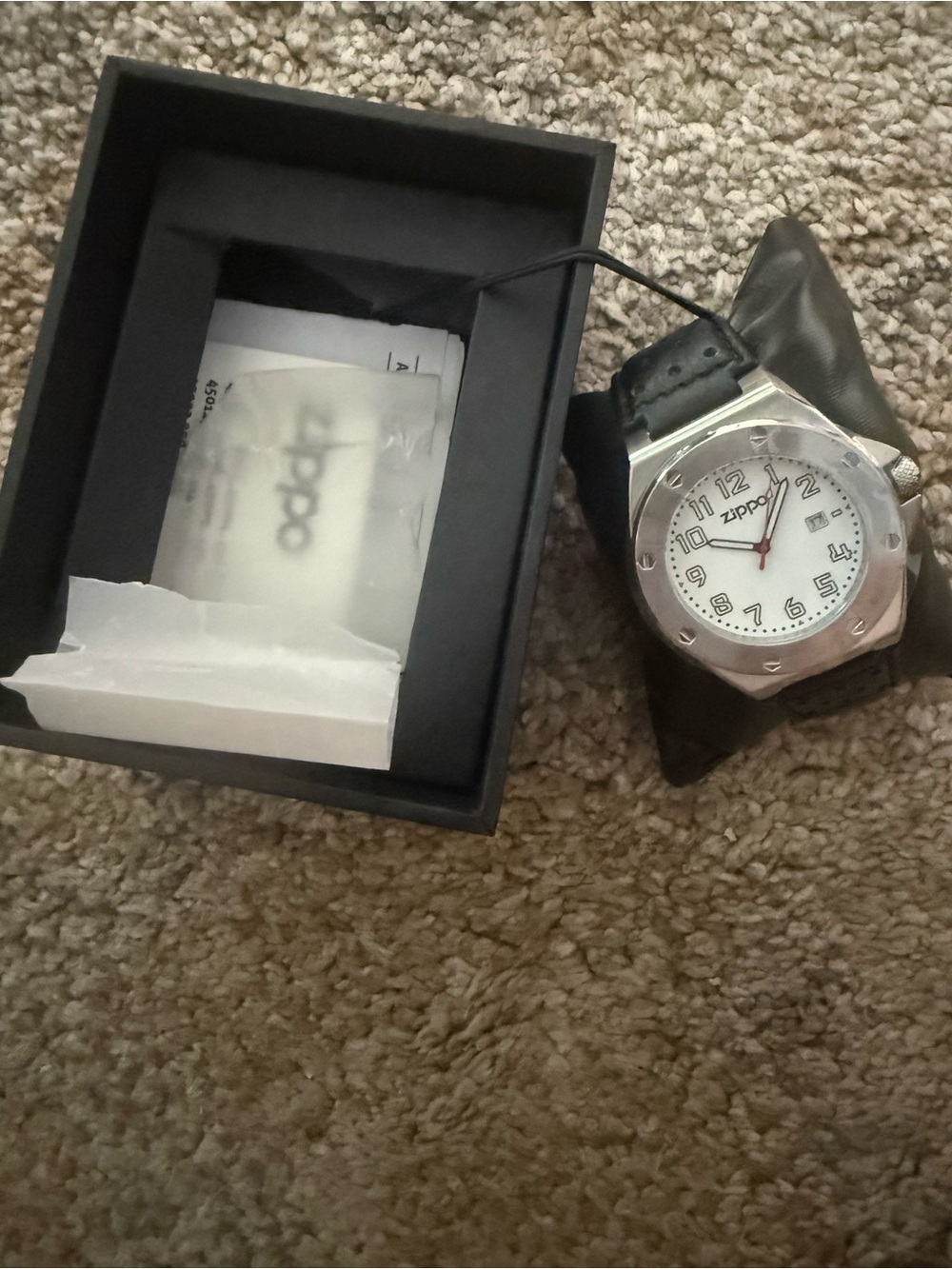 Zippo Silver White Dial Men's Analog Watch - Black Strap